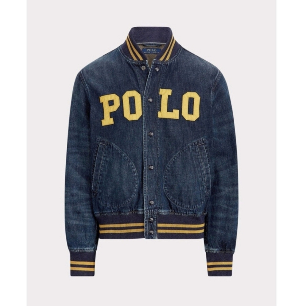 Ralph Lauren Men Denim Baseball Varsity Polo Logo Snap Front Jacket Size XXL - Picture 7 of 11